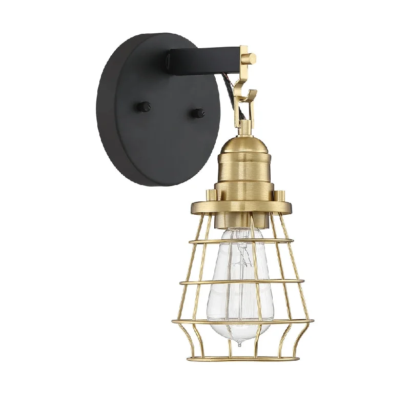 Dust - Resistant Industrial Lighting for Dirty WorkspacesThatcher 1 Light Wall Sconce in Flat Black/Satin Brass