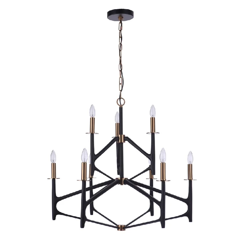 Industrial Pendant Lighting for Machine ShopsThe Reserve 9 Light 2-Tier Chandelier in Flat Black/Satin Brass Industrial Pendant Lighting for Machine ShopsThe Reserve 9 Light 2-Tier Chandelier in Flat Black/Satin Brass