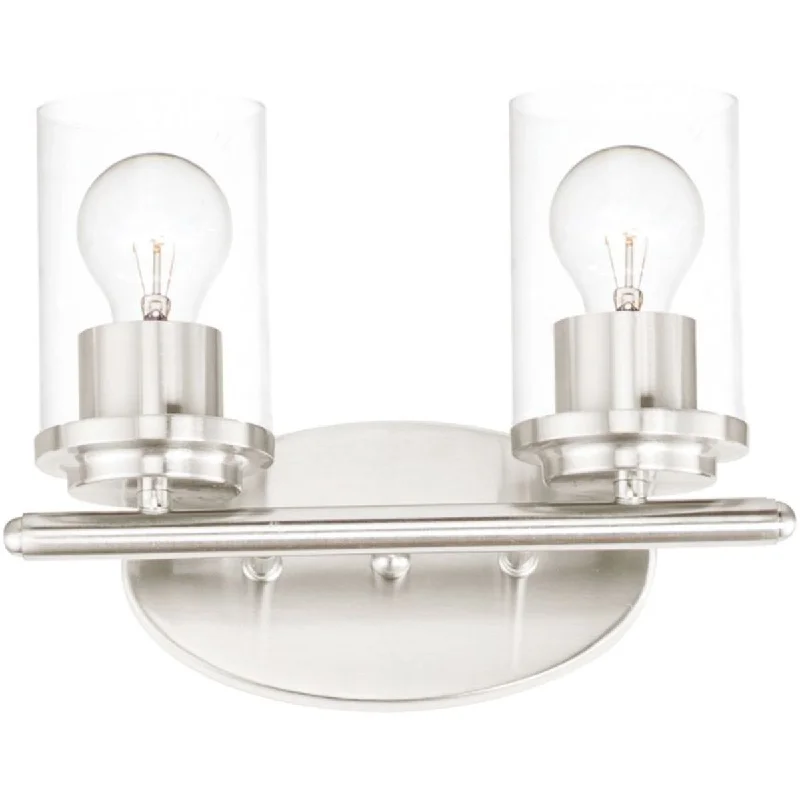 Industrial Lighting for Metal Fabrication ShopsCorona 12 In. 2 Lights Vanity Light Satin Nickel finish with clear glass Industrial Lighting for Metal Fabrication ShopsCorona 12 In. 2 Lights Vanity Light Satin Nickel finish with clear glass