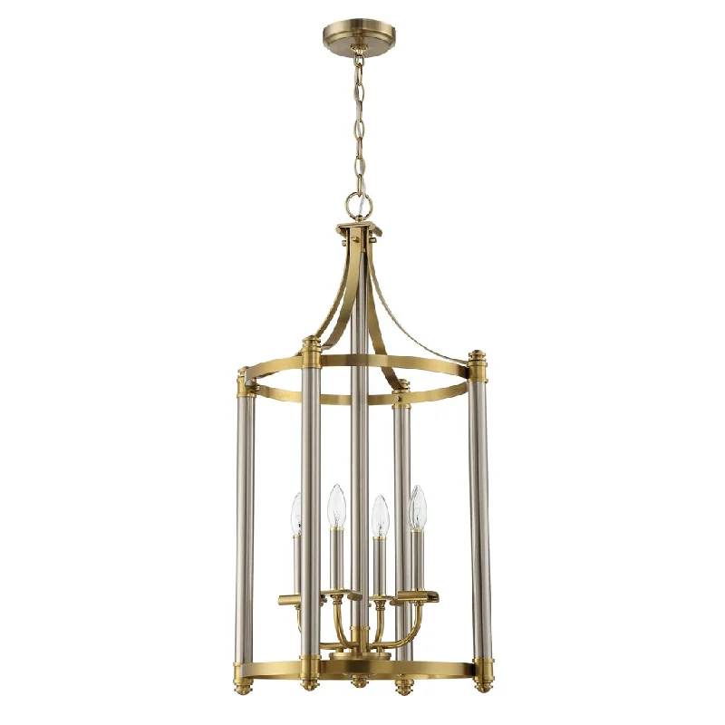Industrial Lighting for Textile MillsStanza 4 Light Foyer in Brushed Polished Nickel/Satin Brass Industrial Lighting for Textile MillsStanza 4 Light Foyer in Brushed Polished Nickel/Satin Brass