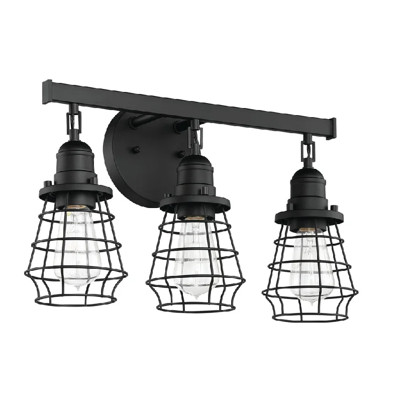 Dimmable Industrial Lighting for Ambiance ControlThatcher 3 Light Vanity in Flat Black Dimmable Industrial Lighting for Ambiance ControlThatcher 3 Light Vanity in Flat Black