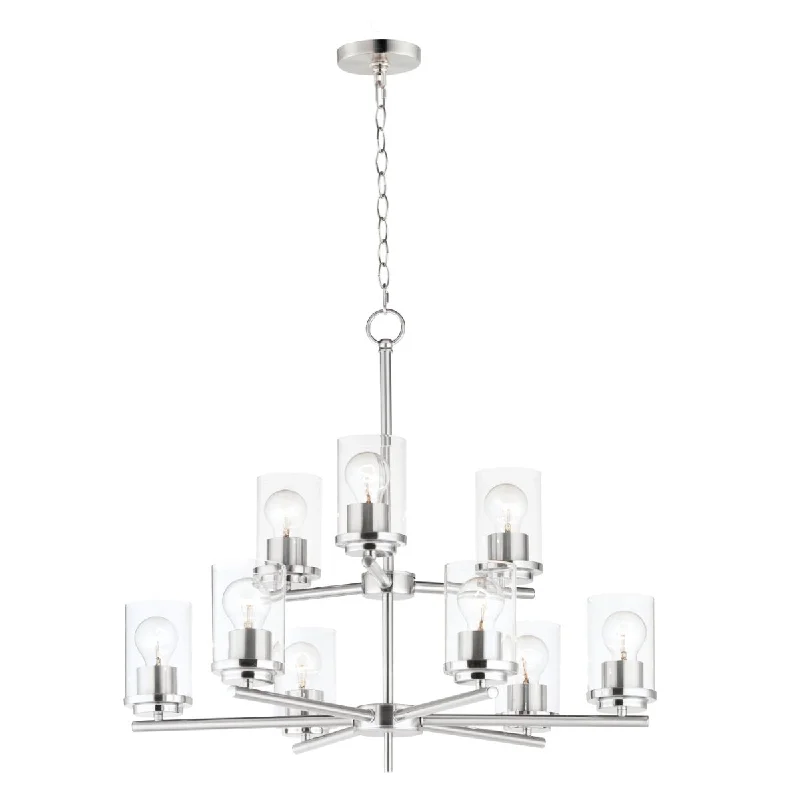 Shock - Resistant Industrial Lighting for Vibrating Machinery AreasCorona 28 in. 9 Lights Chandelier Satin Nickel finish Clear Glass Shock - Resistant Industrial Lighting for Vibrating Machinery AreasCorona 28 in. 9 Lights Chandelier Satin Nickel finish Clear Glass