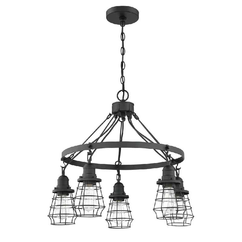 Industrial Pendant Lighting for Machine ShopsThatcher 5 Light Chandelier in Flat Black Industrial Pendant Lighting for Machine ShopsThatcher 5 Light Chandelier in Flat Black