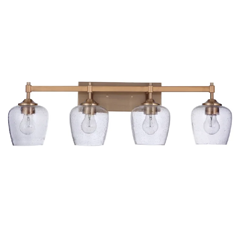 Industrial Lighting for Pharmaceutical ManufacturingStellen 4 Light Vanity in Satin Brass Industrial Lighting for Pharmaceutical ManufacturingStellen 4 Light Vanity in Satin Brass