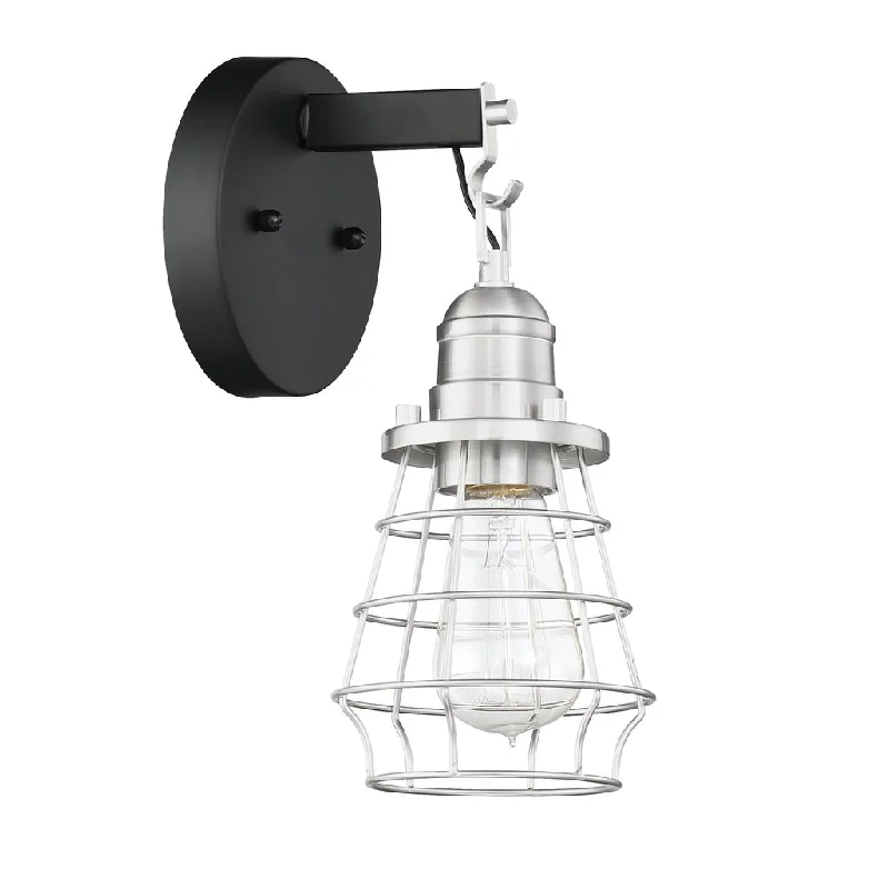 Corrosion - Resistant Industrial Lighting for Coastal FactoriesThatcher 1 Light Wall Sconce in Flat Black/Brushed Polished Nickel