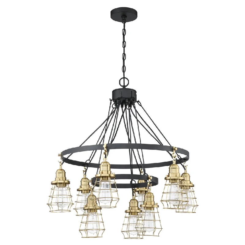 Industrial Exit Sign Lighting for Quick EvacuationThatcher 9 Light Chandelier in Flat Black/Satin Brass Industrial Exit Sign Lighting for Quick EvacuationThatcher 9 Light Chandelier in Flat Black/Satin Brass