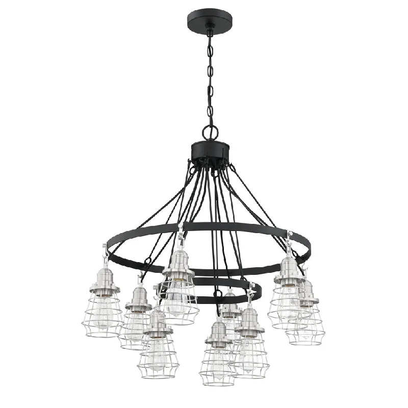 Industrial Lighting for Printing Press FacilitiesThatcher 9 Light Chandelier in Flat Black/Brushed Polished Nickel Industrial Lighting for Printing Press FacilitiesThatcher 9 Light Chandelier in Flat Black/Brushed Polished Nickel