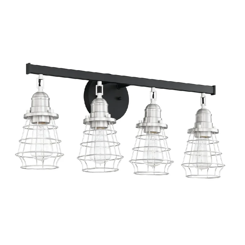 Industrial Lighting for Chemical PlantsThatcher 4 Light Vanity in Flat Black/Brushed Polished Nickel Industrial Lighting for Chemical PlantsThatcher 4 Light Vanity in Flat Black/Brushed Polished Nickel