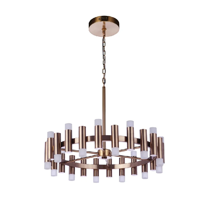 Industrial Lighting for Printing Press FacilitiesSimple Lux 24 Light LED Chandelier in Satin Brass