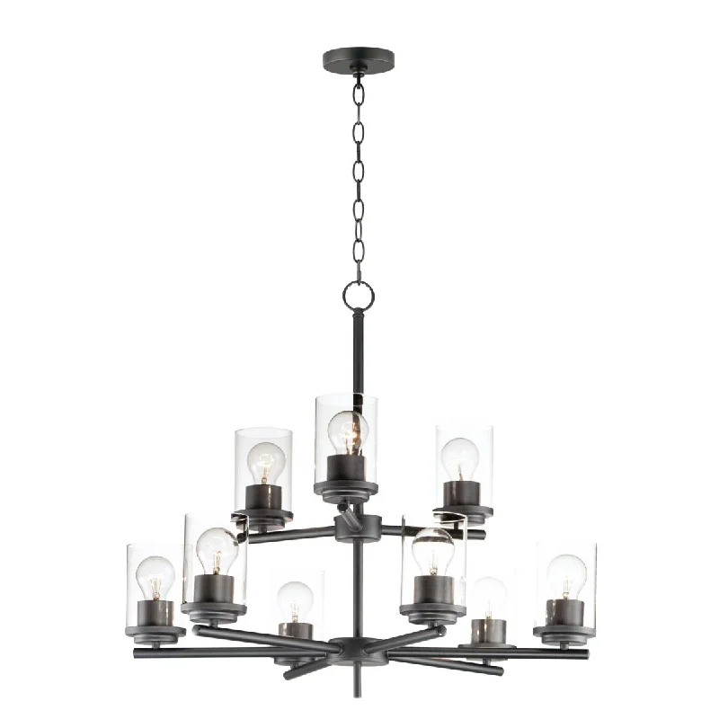 Industrial Lighting for Printing Press FacilitiesCorona 28 in. 9 Lights Chandelier Black finish Clear Glass Industrial Lighting for Printing Press FacilitiesCorona 28 in. 9 Lights Chandelier Black finish Clear Glass
