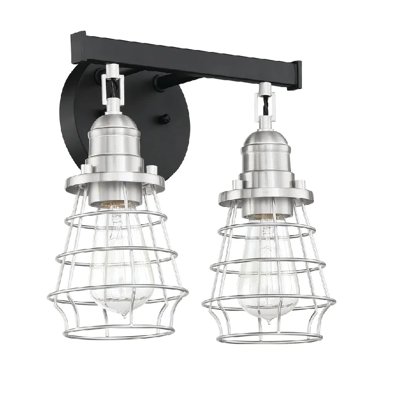 Industrial Lighting for Pharmaceutical ManufacturingThatcher 2 Light Vanity in Flat Black/Brushed Polished Nickel