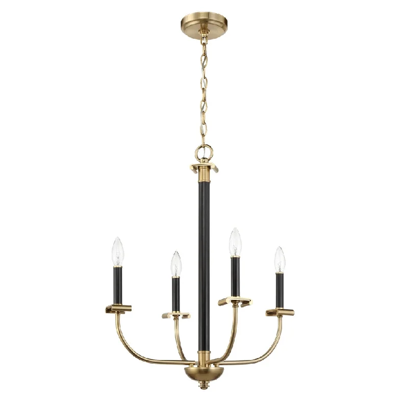 Industrial Lighting for Metal Fabrication ShopsStanza 4 Light Chandelier in Flat Black/Satin Brass Industrial Lighting for Metal Fabrication ShopsStanza 4 Light Chandelier in Flat Black/Satin Brass