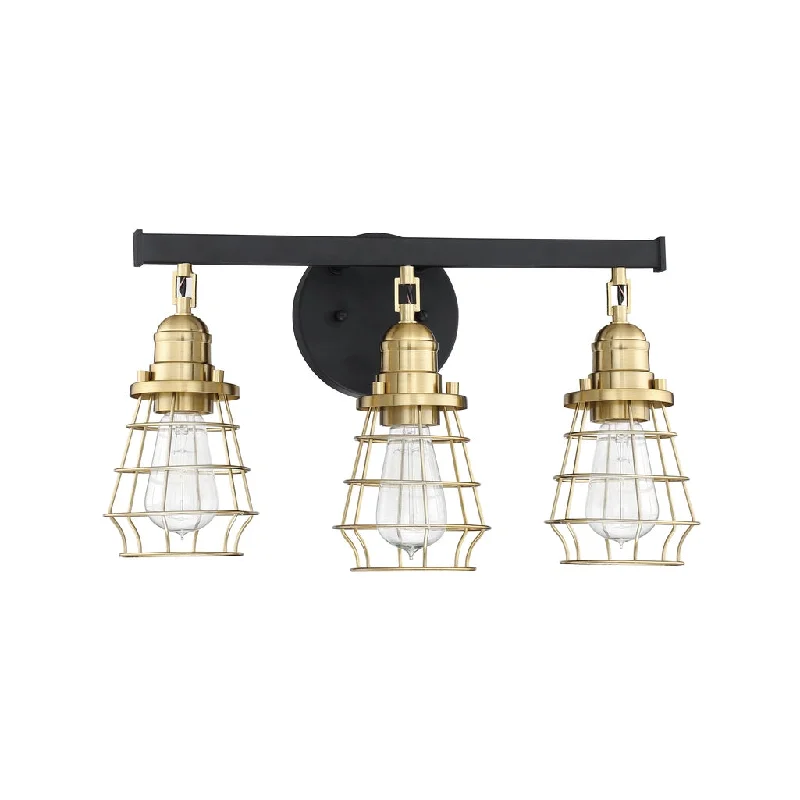 Waterproof Industrial Lighting for Wet AreasThatcher 3 Light Vanity in Flat Black/Satin Brass Waterproof Industrial Lighting for Wet AreasThatcher 3 Light Vanity in Flat Black/Satin Brass