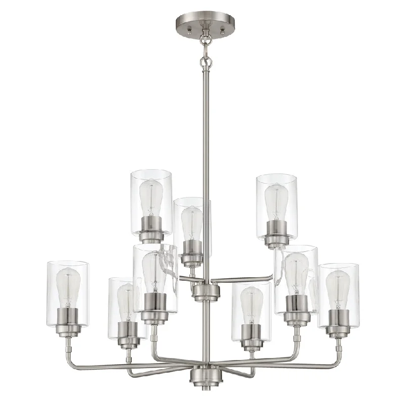 Industrial Lighting for Textile MillsStowe 9 Light Chandelier in Brushed Polished Nickel