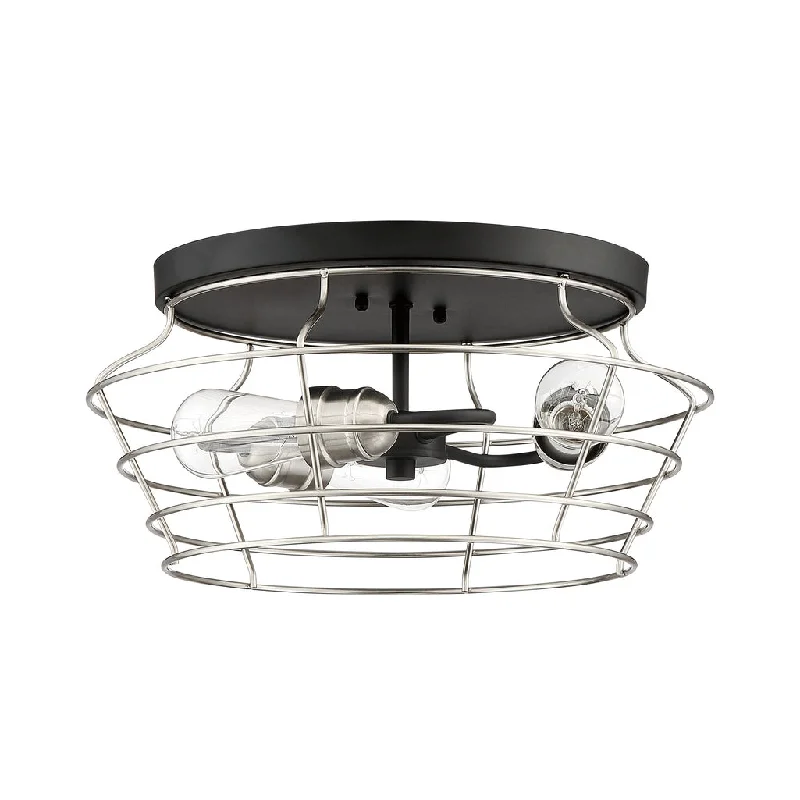 Industrial Ceiling - Mounted Lighting for Assembly PlantsThatcher 3 Light Flushmount in Flat Black/Brushed Polished Nickel Industrial Ceiling - Mounted Lighting for Assembly PlantsThatcher 3 Light Flushmount in Flat Black/Brushed Polished Nickel
