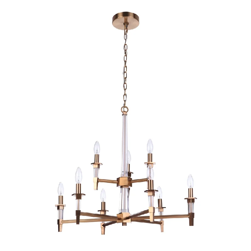 Energy - Efficient Industrial Lighting for Cost - SavingsTarryn 9 Light Chandelier in Satin Brass
