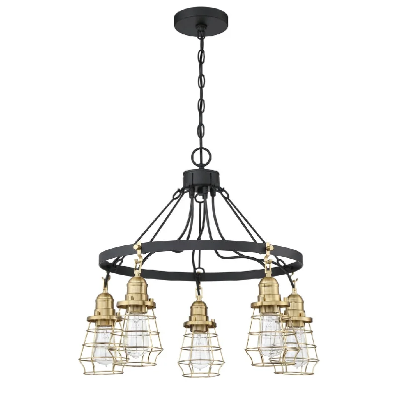 Shock - Resistant Industrial Lighting for Vibrating Machinery AreasThatcher 5 Light Chandelier in Flat Black/Satin Brass Shock - Resistant Industrial Lighting for Vibrating Machinery AreasThatcher 5 Light Chandelier in Flat Black/Satin Brass