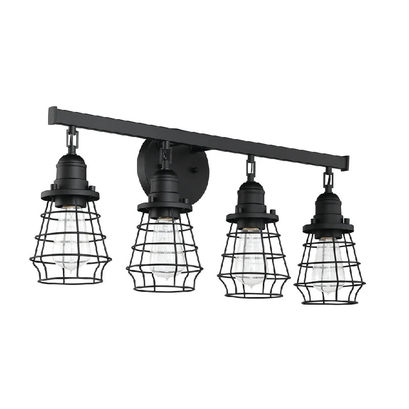 Industrial Lighting for Woodworking FactoriesThatcher 4 Light Vanity in Flat Black Industrial Lighting for Woodworking FactoriesThatcher 4 Light Vanity in Flat Black