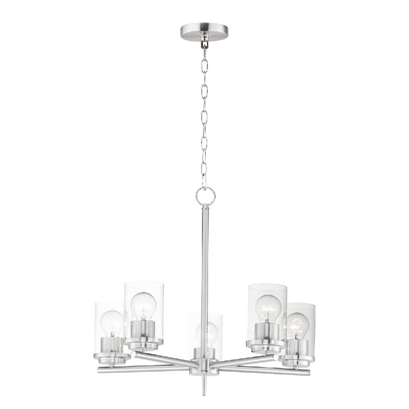 Industrial Lighting for Food Processing FactoriesCorona 22 in. 5 Lights Chandelier Satin Nickel finish Clear Glass Industrial Lighting for Food Processing FactoriesCorona 22 in. 5 Lights Chandelier Satin Nickel finish Clear Glass