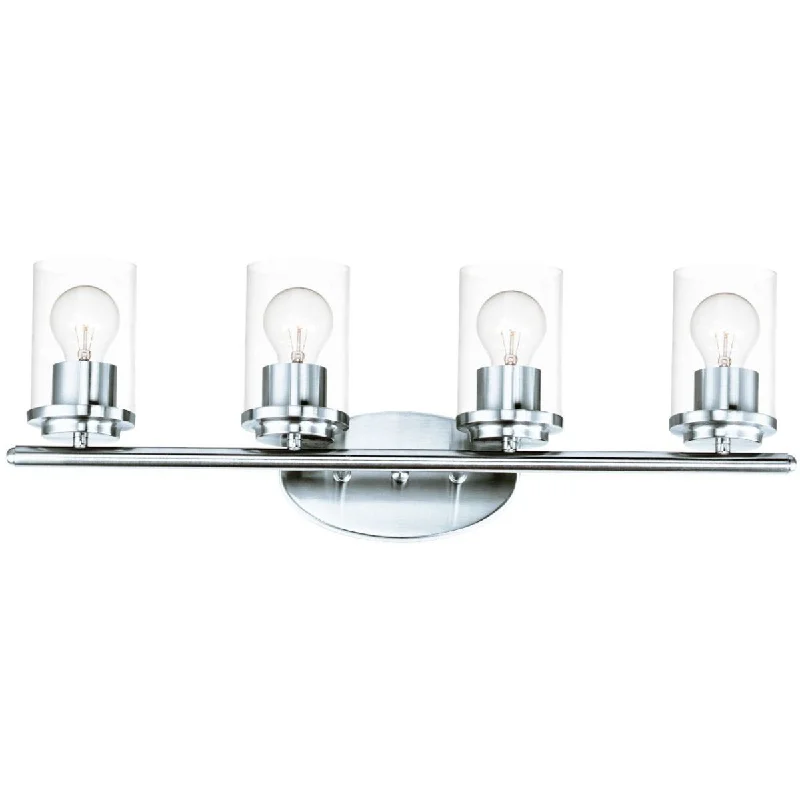Industrial Lighting with High CRI (Color Rendering Index) for True Color PerceptionCorona 26 In. 4 Lights Vanity Light Polished Chrome finish with clear glass Industrial Lighting with High CRI (Color Rendering Index) for True Color PerceptionCorona 26 In. 4 Lights Vanity Light Polished Chrome finish with clear glass