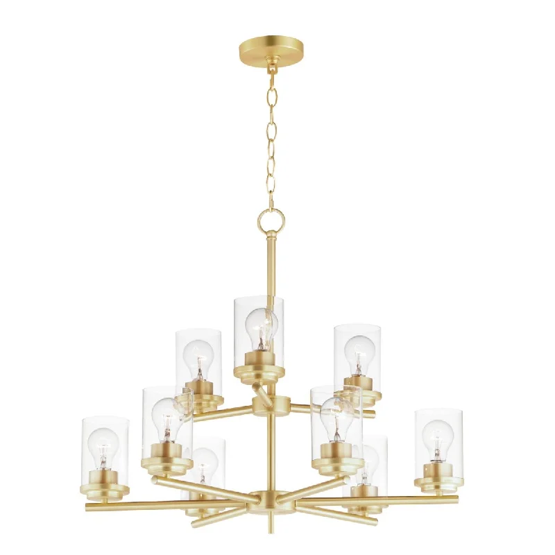 Dust - Resistant Industrial Lighting for Dirty WorkspacesCorona 28 in. 9 Lights Chandelier Satin Brass finish Clear Glass Dust - Resistant Industrial Lighting for Dirty WorkspacesCorona 28 in. 9 Lights Chandelier Satin Brass finish Clear Glass