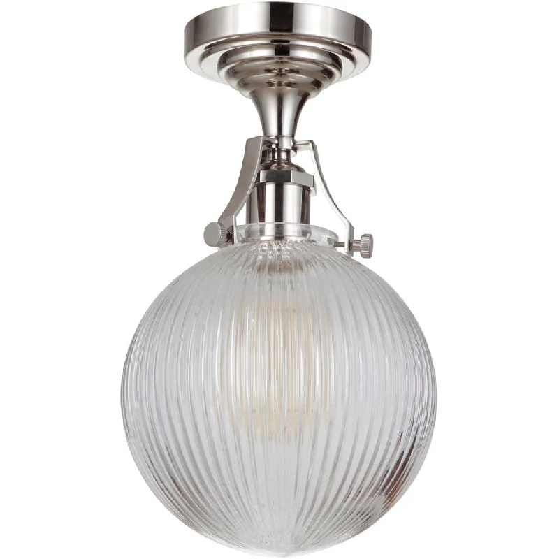 Industrial Lighting for Metal Fabrication ShopsState House 1 Light Clear Ribbed Globe Semi Flush in Polished Nickel Industrial Lighting for Metal Fabrication ShopsState House 1 Light Clear Ribbed Globe Semi Flush in Polished Nickel