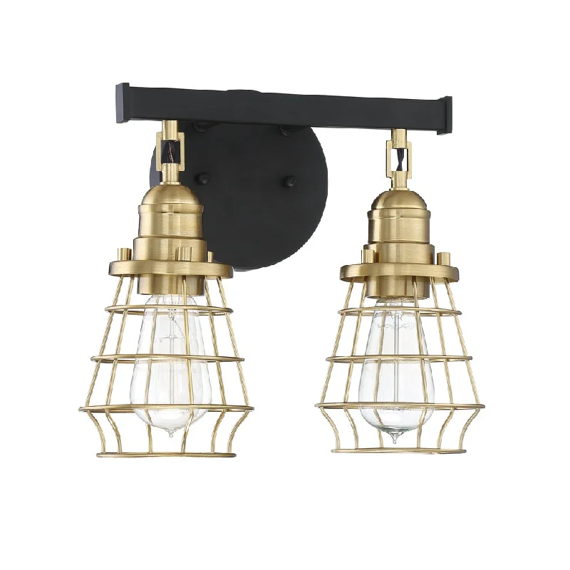 Industrial Task Lighting for Precision WorkstationsThatcher 2 Light Vanity in Flat Black/Satin Brass