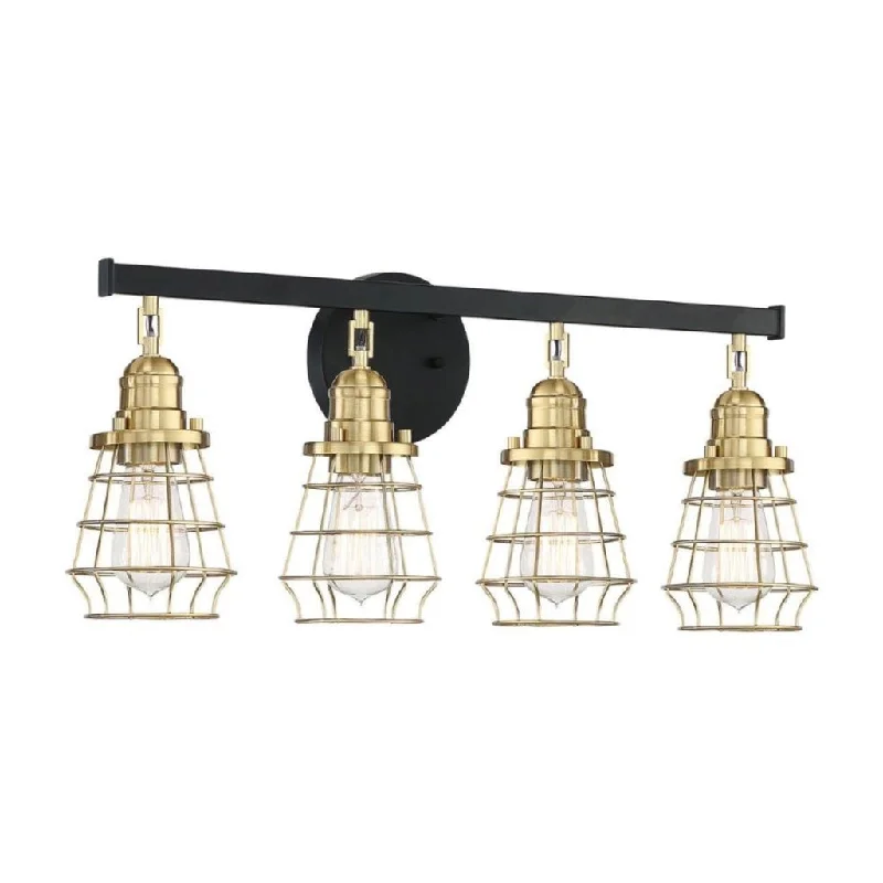 Industrial Exit Sign Lighting for Quick EvacuationThatcher 4 Light Vanity in Flat Black/Satin Brass Industrial Exit Sign Lighting for Quick EvacuationThatcher 4 Light Vanity in Flat Black/Satin Brass