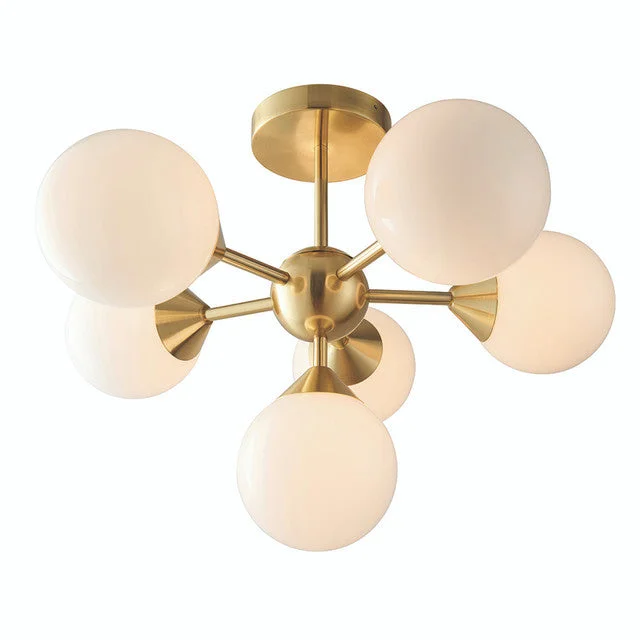 Track lighting with colored glass accentsRuby 6 Light Semi-Flush Ceiling Light- Brushed Brass and Opal Glass Finish