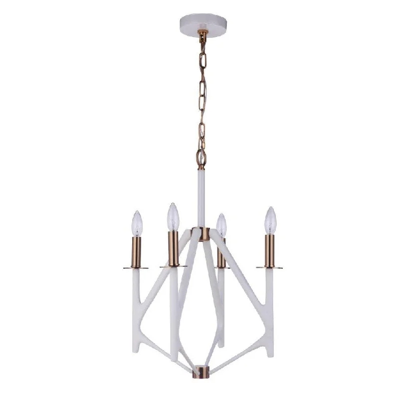 Industrial Lighting for Pharmaceutical ManufacturingThe Reserve 4 Light Chandelier in Matte White/Satin Brass Industrial Lighting for Pharmaceutical ManufacturingThe Reserve 4 Light Chandelier in Matte White/Satin Brass