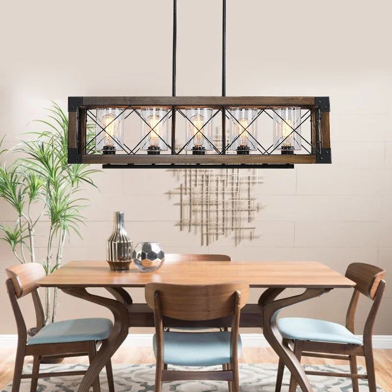 Chandeliers for Dining Rooms to Set the Mood for MealsChandeliers for Dining Rooms to Set the Mood for Meals5-Light Farmhouse Kitchen Island Chandelier with Solid Wood Accent