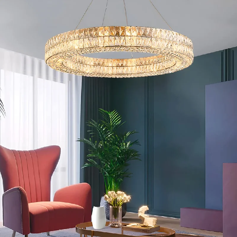Chandeliers with Metal Frames in Black FinishChandeliers with Metal Frames in Black FinishLuxury Style One Ring Crystal Chandelier - Living room