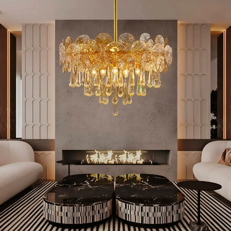 Chandeliers for High Ceilings to Fill Vertical SpaceChandeliers for High Ceilings to Fill Vertical SpaceModern Luxury Gold Glass Chandelier for Living Room