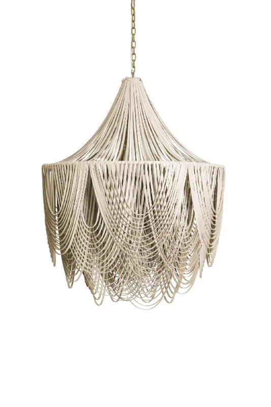 Incandescent Chandeliers for a Warm and Traditional GlowIncandescent Chandeliers for a Warm and Traditional GlowMedium Round Whisper with Crown Leather Chandelier in Cream-Stone Leather