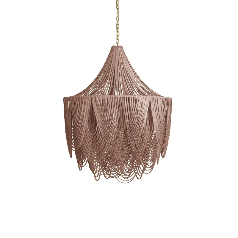 Chandeliers with Metal Frames in Copper FinishChandeliers with Metal Frames in Copper FinishMedium Round Whisper with Crown Leather Chandelier in Metallic Leather