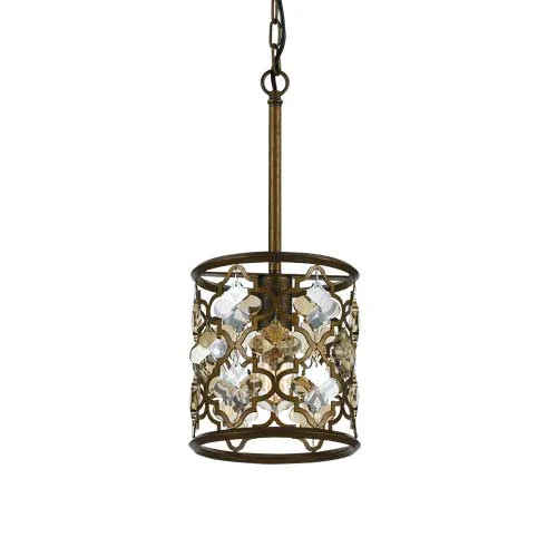 Indian - Themed Ceiling Lights with Intricate Filigree and Mirror WorkIndian - Themed Ceiling Lights with Intricate Filigree and Mirror WorkMimosa 20cm Crystal and Aged Brass Drum Pendant