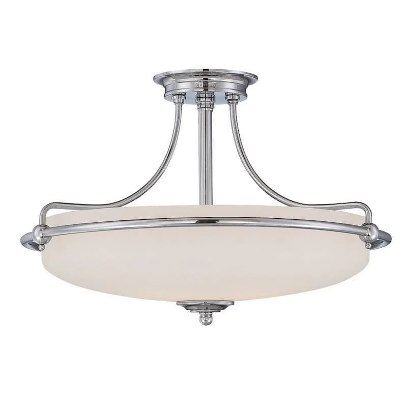 Glass Floor Lamp with Frosted Shades for Soft Diffused LightGlass Floor Lamp with Frosted Shades for Soft Diffused LightQuoizel Griffin Chrome 4 Light Art Deco Ceiling Semi Flush