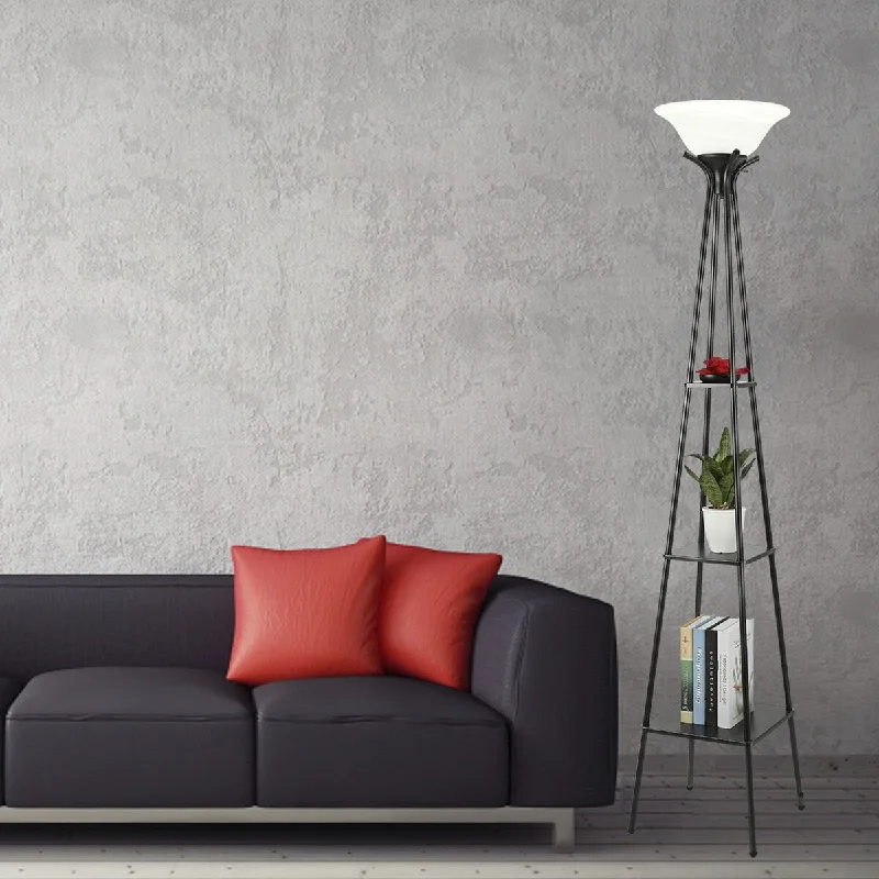 Glass Floor Lamp with Frosted Shades for Soft Diffused LightGlass Floor Lamp with Frosted Shades for Soft Diffused LightShelf Floor Lamp with 9W LED Bulb &Metal Base 3-Layer Etagere Home Office Storage Light White Glass Shade - Black and white Glass Floor Lamp with Frosted Shades for Soft Diffused LightGlass Floor Lamp with Frosted Shades for Soft Diffused LightShelf Floor Lamp with 9W LED Bulb &Metal Base 3-Layer Etagere Home Office Storage Light White Glass Shade - Black and white