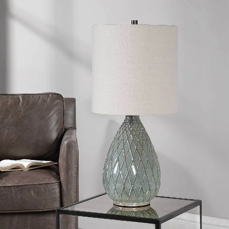 fabric table lamps with a linen shade for a relaxed and breathable lookfabric table lamps with a linen shade for a relaxed and breathable lookAqua Ceramic Glaze Table Lamp by Modish Store
