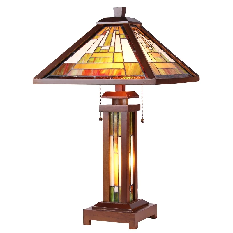 rustic farmhouse table lamps for cozy kitchensrustic farmhouse table lamps for cozy kitchensChloe Lighting CH35829WM15-DT3 Gawain Tiffany-Style Mission 3 Light Double Lit Wooden Table Lamp 15" Shade