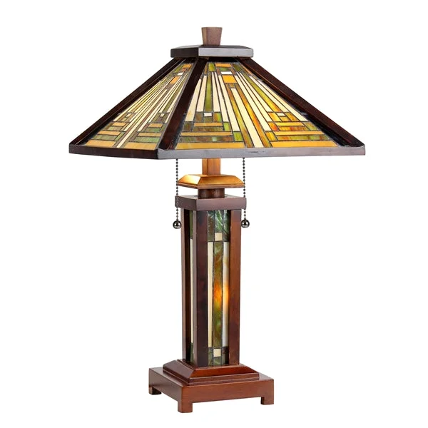 metal table lamps with a matte black finish for a sleek appearancemetal table lamps with a matte black finish for a sleek appearanceChloe Lighting CH33359WM15-DT3 Innes Tiffany-Style 3 Light Mission Double Lit Wooden Table Lamp 15" Shade