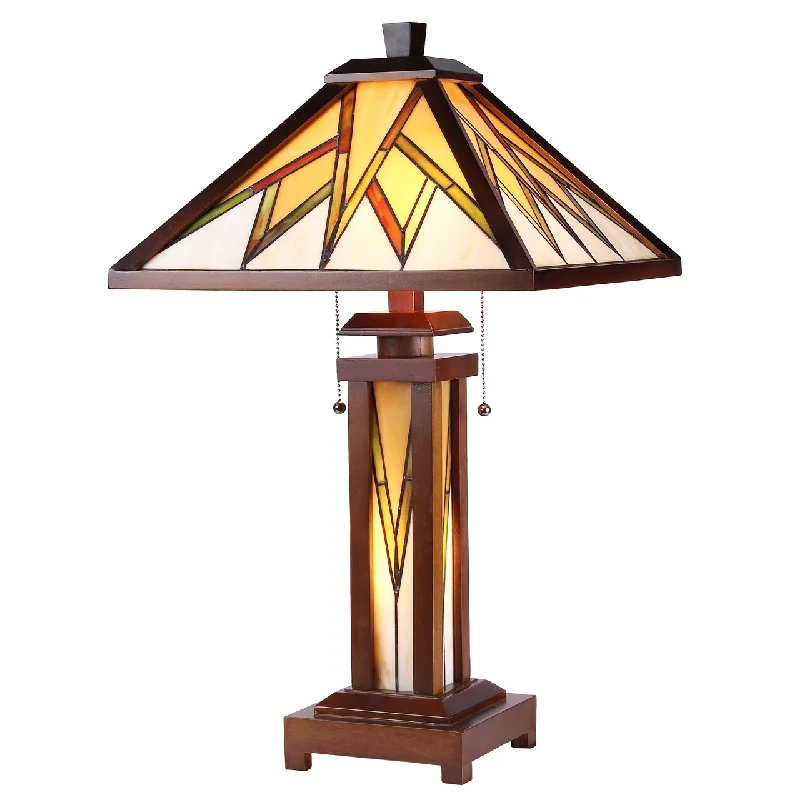 wooden table lamps with natural grain for a warm and organic feelwooden table lamps with natural grain for a warm and organic feelChloe Lighting CH35834WM15-DT3 Lamorak Tiffany-Style Mission 3 Light Double Lit Wooden Table Lamp 15" Shade