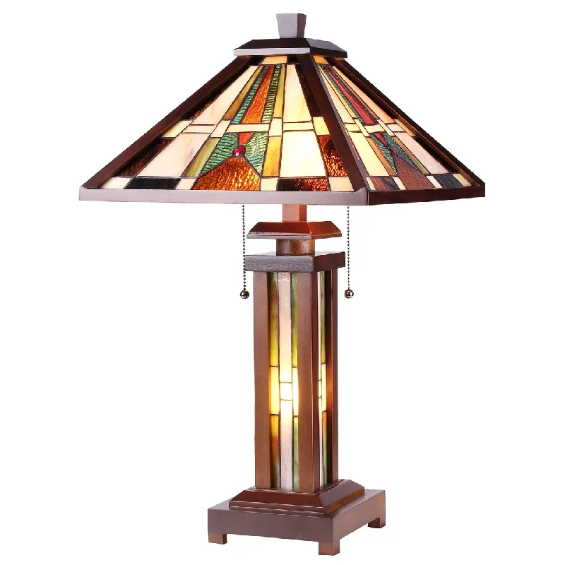wooden table lamps with natural grain for a warm and organic feelwooden table lamps with natural grain for a warm and organic feelChloe Lighting CH35831WM15-DT3 Percival Tiffany-Style Mission 3 Light Double Lit Wooden Table Lamp 15" Shade