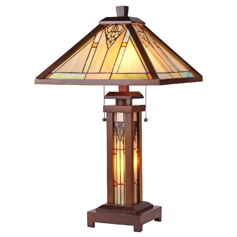 metal table lamps with a matte black finish for a sleek appearancemetal table lamps with a matte black finish for a sleek appearanceChloe Lighting CH35431WM15-DT3 Zella Tiffany-Style Mission 3 Light Double Lit Wooden Table Lamp 15" Shade