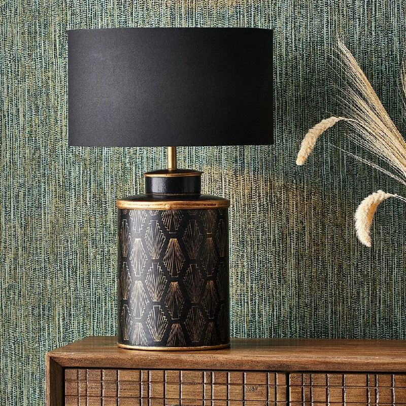 wooden table lamps with natural grain for a warm and organic feelwooden table lamps with natural grain for a warm and organic feelChrysler Black Art Deco Hand Painted Table Lamp - Base Only