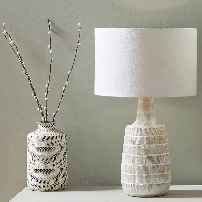 fabric table lamps with a linen shade for a relaxed and breathable lookfabric table lamps with a linen shade for a relaxed and breathable lookDambula Grey Wash Wood Textured Tall Neck Table Lamp - Base Only