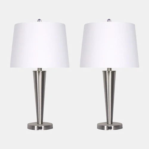rustic farmhouse table lamps for cozy kitchensrustic farmhouse table lamps for cozy kitchensSagebrook Home 50698-01 Metal, 25", Slim Cone Table Lamps, Nickel Set of 2